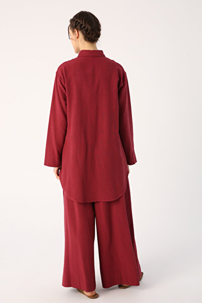 ALLDAY Kirschfarbenes Leinen-Hemd-Hosen-Set