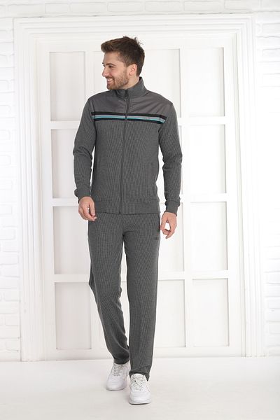 NEED LİFE Men's Gray Waffle Fabric Zippered Regular- Lower-Upper Tracksuit Set