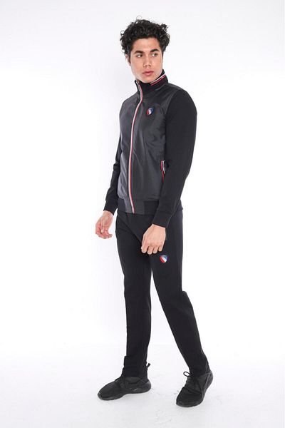NEED LİFE Men's Black Daily Comfortable Fit 2 Thread Fabric Front Woven Detailed Tracksuit Set