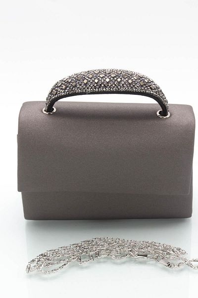 Moda Anna Mini Box Women's Bag with Stone Upholstered Handle 253 Satin Platinum