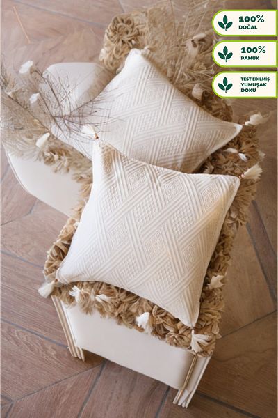 VANESSA PERDE Buldan Diaper 100% Cotton 2 Pieces Throw Pillow Cover Soft Texture Natural Color Washable