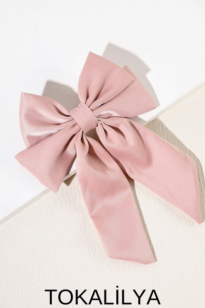 TOKALİLYA Kadın Pembe Saten Fiyonk Klipsli Toka