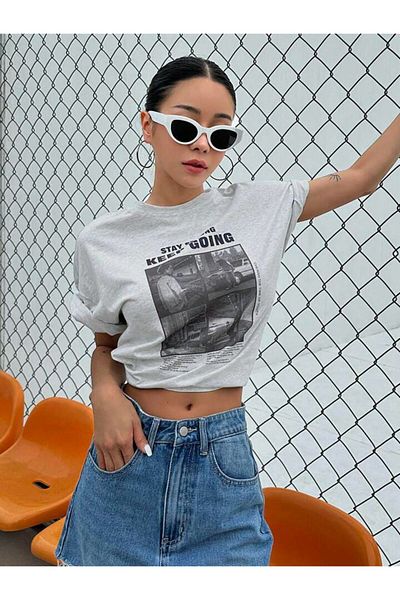 AFROGİYİM Unisex Stay Strong Keep Going Εκτυπωμένο μπλουζάκι Oversize