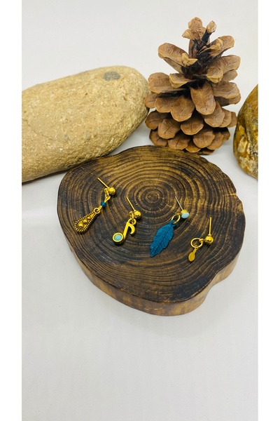 Porsuk Alternatif Handmade Design Brass Apparatus Patina Set of 4 Earrings