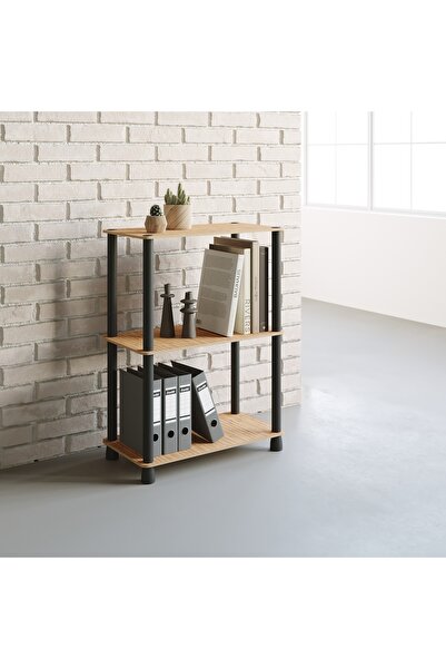 ATA HOME Çok Amaçlı 2 Raflı Ahşap Bambu Desen Modern Dekoratif Kitaplık Dosya Ev Ofis Rafı