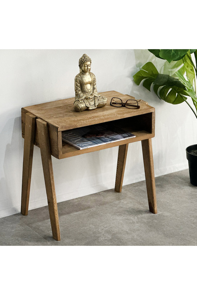 Weblonya Ahşap Yan Sehpa Ağaç Komodin Raflı Sehpa 5316