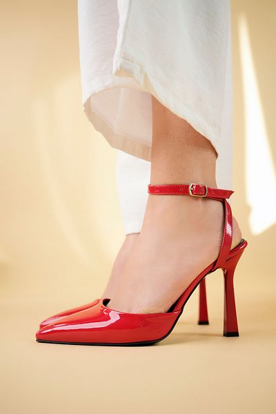 bakacstore Women's Red Patent Leather Back Strap Heeled Shoes