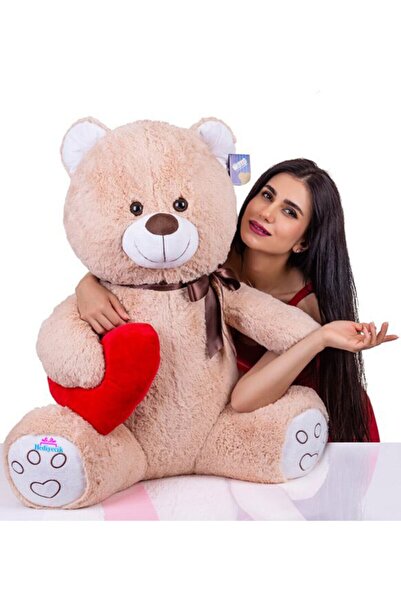 hediyecik Kalpli Sevimli Romantik Peluş Ayıcık Kahverengi 85 cm