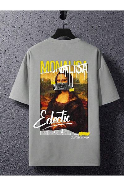 AFROGİYİM Μπλουζάκι Unisex Monalisa Journey μπροστά και πίσω με στάμπα Oversize