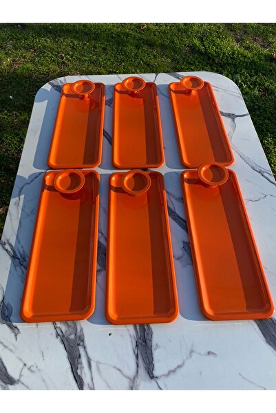 Aslı Hediyelik 2 Model 6'lı Turuncu Baton Tepsi Ve 6'lı Turuncu Makaronluk, K...