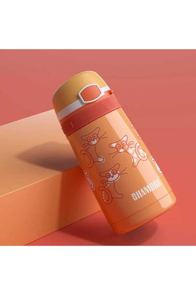 Vagonlife Shamobo Orange 350 Ml Children's Flask with Stainless Steel Straw