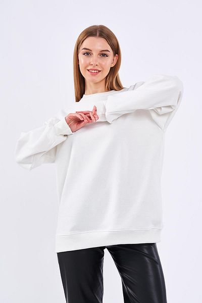 mmetalic Ecru Women's Cotton Oversize Basic Crew Neck Sweatshirt