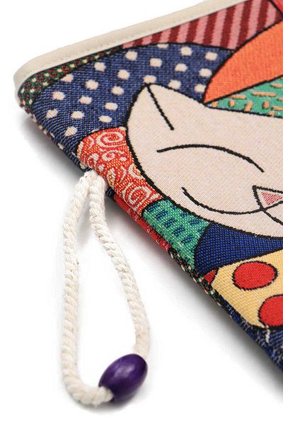 Bursa İpek Cat Patterned Tapestry Handbag