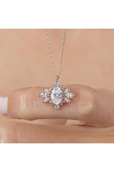 Mia Vento Işıltılı Prenses Yıldızı Rose Renk Vintage Gümüş Kolye