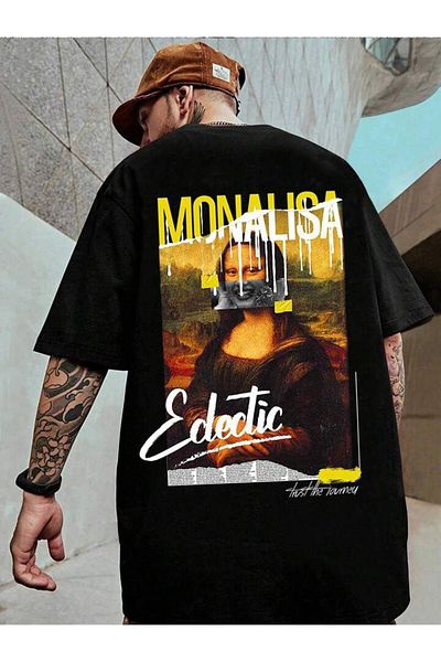 AFROGİYİM Μπλουζάκι Unisex Monalisa Journey μπροστά και πίσω με στάμπα Oversize