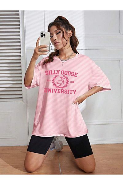 AFROGİYİM Μπλουζάκι Unisex Silly Goose Universty με στάμπα Oversize