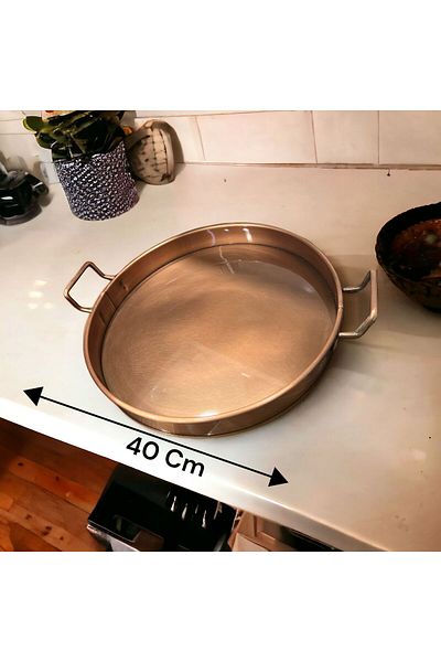 LUCKYHOMES Copper Plated Round Tray 40 Cm