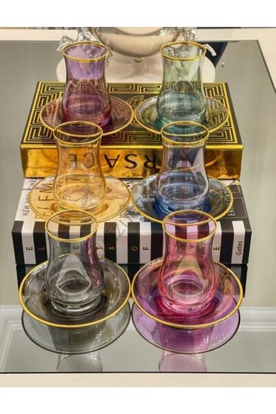 P H Panayır Home -طقم شاي ملون لاف لوكس - طقم كاسات شاي 12 قطعة