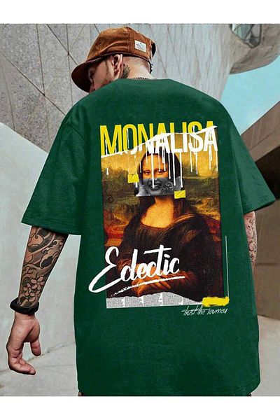AFROGİYİM Μπλουζάκι Unisex Monalisa Journey μπροστά και πίσω με στάμπα Oversize