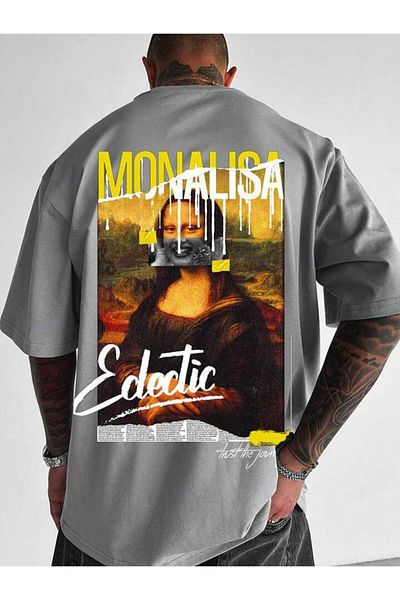 AFROGİYİM Μπλουζάκι Unisex Monalisa Journey μπροστά και πίσω με στάμπα Oversize