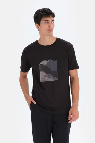 Dagi Schwarzes bedrucktes Sport-T-Shirt für Herren