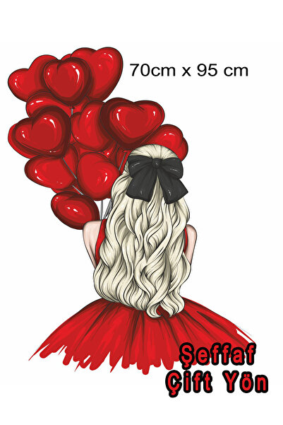 MAARS Şeffaf Çift Yön Sevgililer Günü Kırmızı Kalp Balonlu Kız Cam Için Uygun...