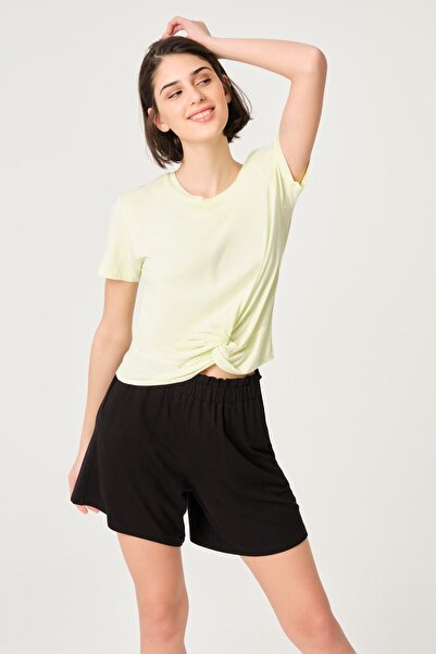 Dagi Mint Green Crew Neck Tie Crop T-shirt