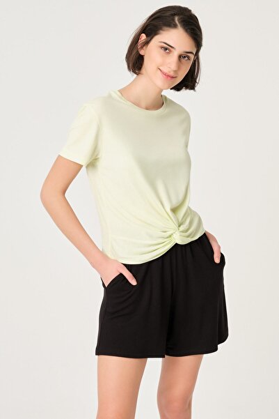 Dagi Mint Green Crew Neck Tie Crop T-shirt