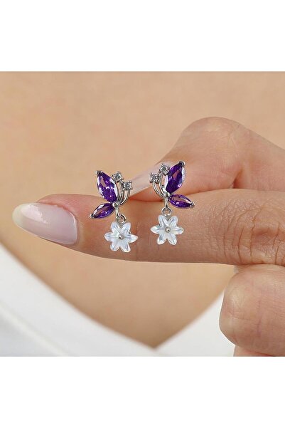 Mia Vento Ametist Taşlı Kelebek Neşesi Manolya Çiçeği Gümüş Küpe