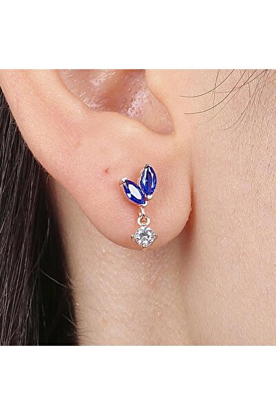 Mia Vento Safir Taşlı Işıltı Tomurcuğu Rose Renk Gümüş Küpe