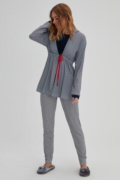 Dagi Sötétkék pamut csíkos pongyola