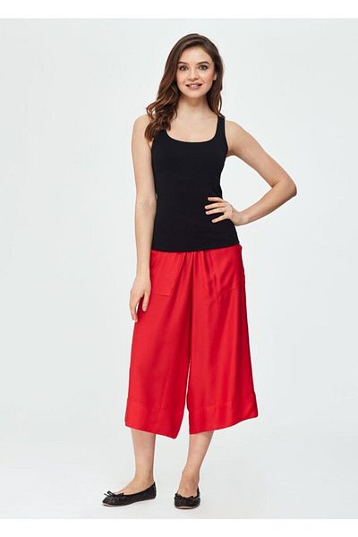 Dagi Red Woven Wide Leg Culotte Trousers