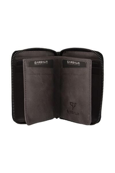 Garbalia Unisex Gri Fargo Vintage Deri Fermuarlı Para Portföy