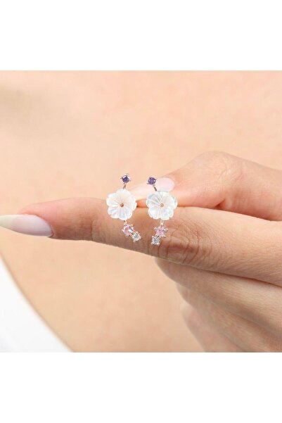 Mia Vento Mix Taşlı Bahar Tomurcuğu Manolya Çiçeği Rose Renk Gümüş Küpe