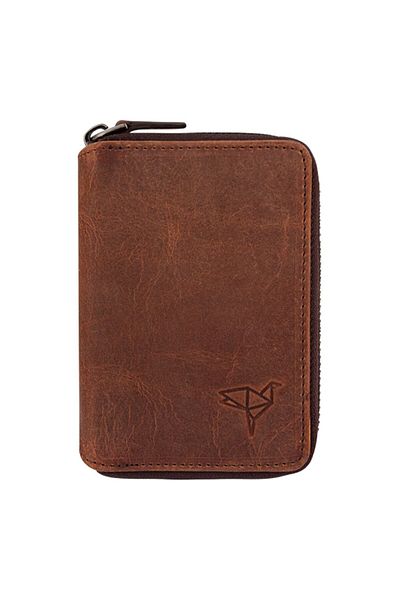 Garbalia Fargo Vintage Δερμάτινο Ταν φερμουάρ Unisex Card Holder Money Portfolio
