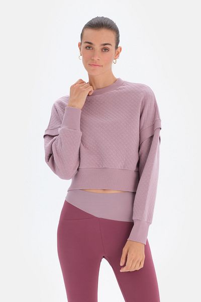 Dagi Lilafarbenes, gestepptes, kurzes Sweatshirt für Damen