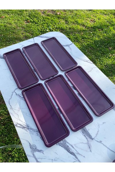 Aslı Hediyelik 6-Piece Baton Purple Metal Single Person Decorative Candle, Tea, Coffee and Pastry Serving Presentation Tray
