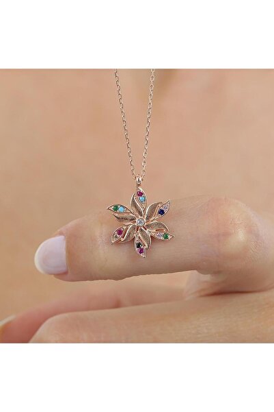 Mia Vento Mix Taşlı Lilyum Neşesi Rosegold Gümüş Kolye