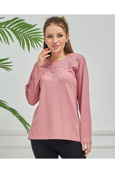 Fresh&Moda Women's Embroidered Mother Daily Middle Age Combed Cotton Blouse