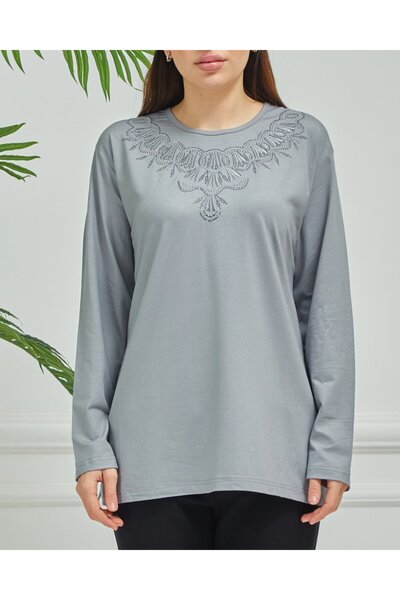 Fresh&Moda Women's Embroidered Mother Daily Middle Age Combed Cotton Blouse