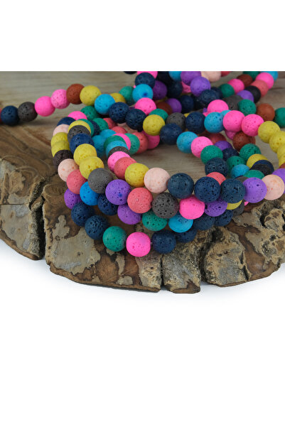 Prestij Boncuk Mărgele din piatră naturală din piatră de lavă, culori mixte, 8 mm, rotunde, din piatră naturală vulcanică
