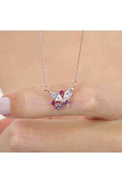 Mia Vento Mix Taşlı Kelebek Masalı Rosegold Gümüş Kolye