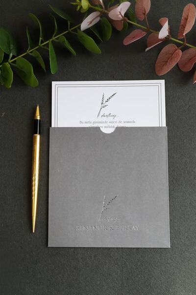 Pixel Davetiye Gri 100 Adet Davetiye - 2025 Düğün Davetiyesi - Düğün-nişan- Kına-sünnet-nikah Davetiyesi