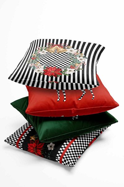Pilloveland Double Sided Printed Checkerboard Christmas Patterned 4-Piece Suede Throw Pillow Cover for New Year and Christmas