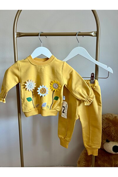 TEDİ Sarı çiçekli yumuşak pamuklu kız bebek takım