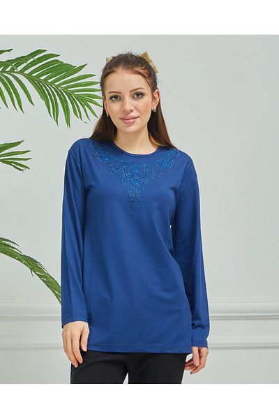 Fresh&Moda Women's Embroidered Mother Daily Middle Age Combed Cotton Blouse