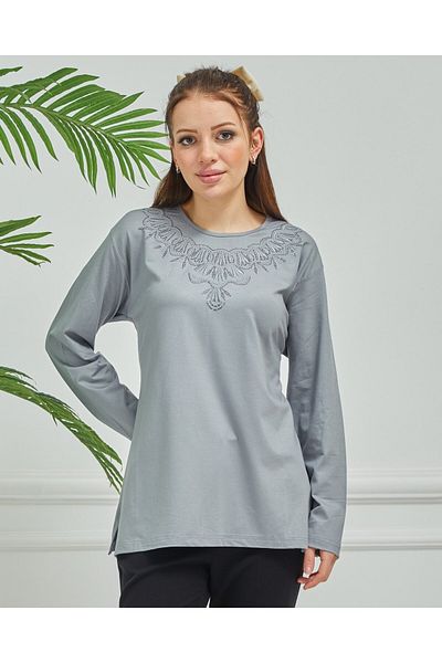 Fresh&Moda Women's Embroidered Mother Daily Middle Age Combed Cotton Blouse