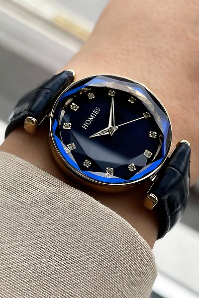 Homies Women's Wristwatch 3 Atm Waterproof Navy Color Leather Cord + Bracelet Gift HMBY2026C1