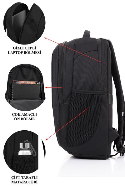 D'VERS Unisex Black Daily Travel and School Backpack with Laptop Compartment