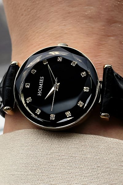 Homies Women's Wristwatch Cut Glass Waterproof Black Color Leather Cord Bracelet Gift Hmby2026c3